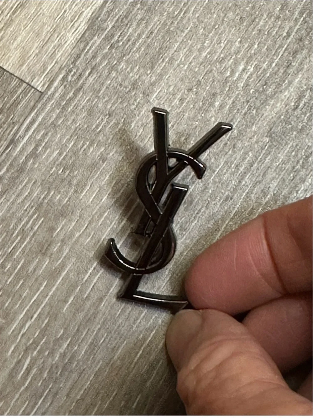 YSL (Yves St Laurent) Vintage Monogram Lapel or Scarf Pin in Dark Grey/Black